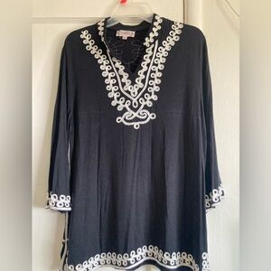Nanette Lepore Black Tunic with White Embroidery